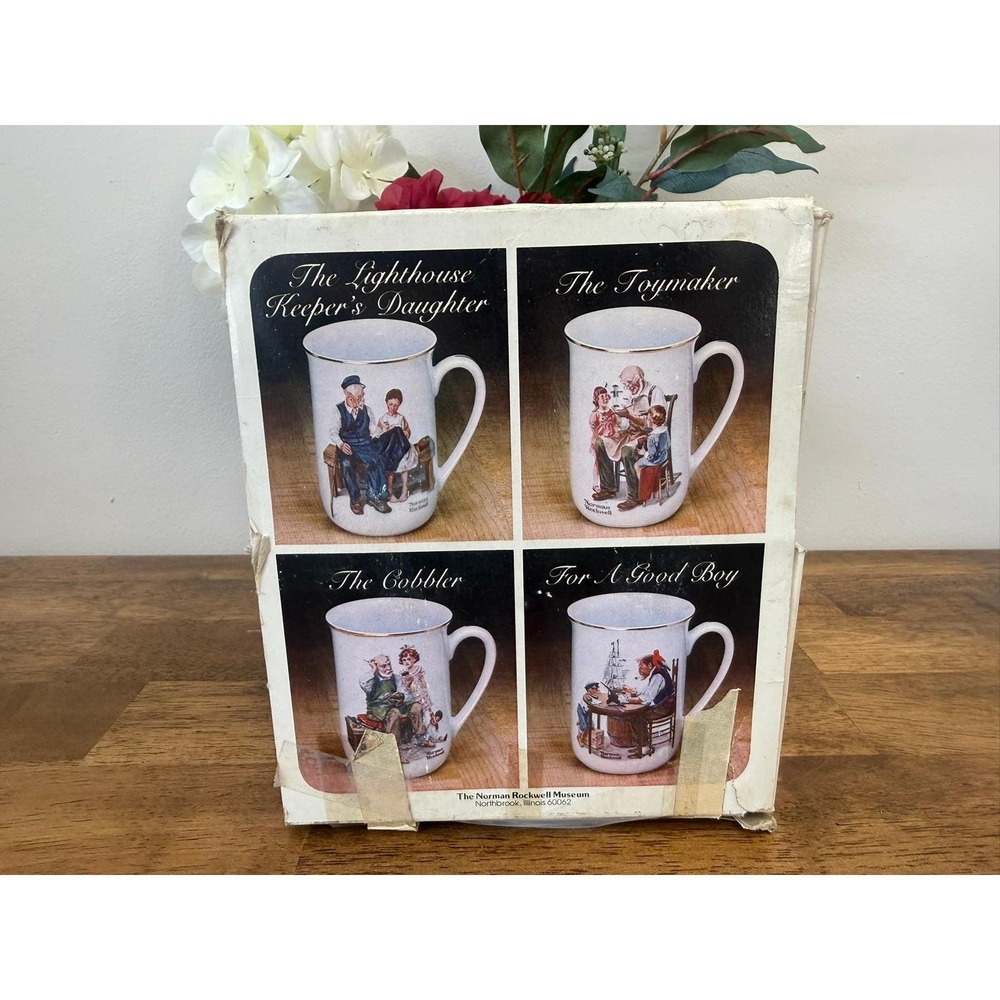 Norman Rockwell Collector Porcelain Mug‎ Set Vintage 1982 Rockwell Museum Boxed - Picture 3 of 14